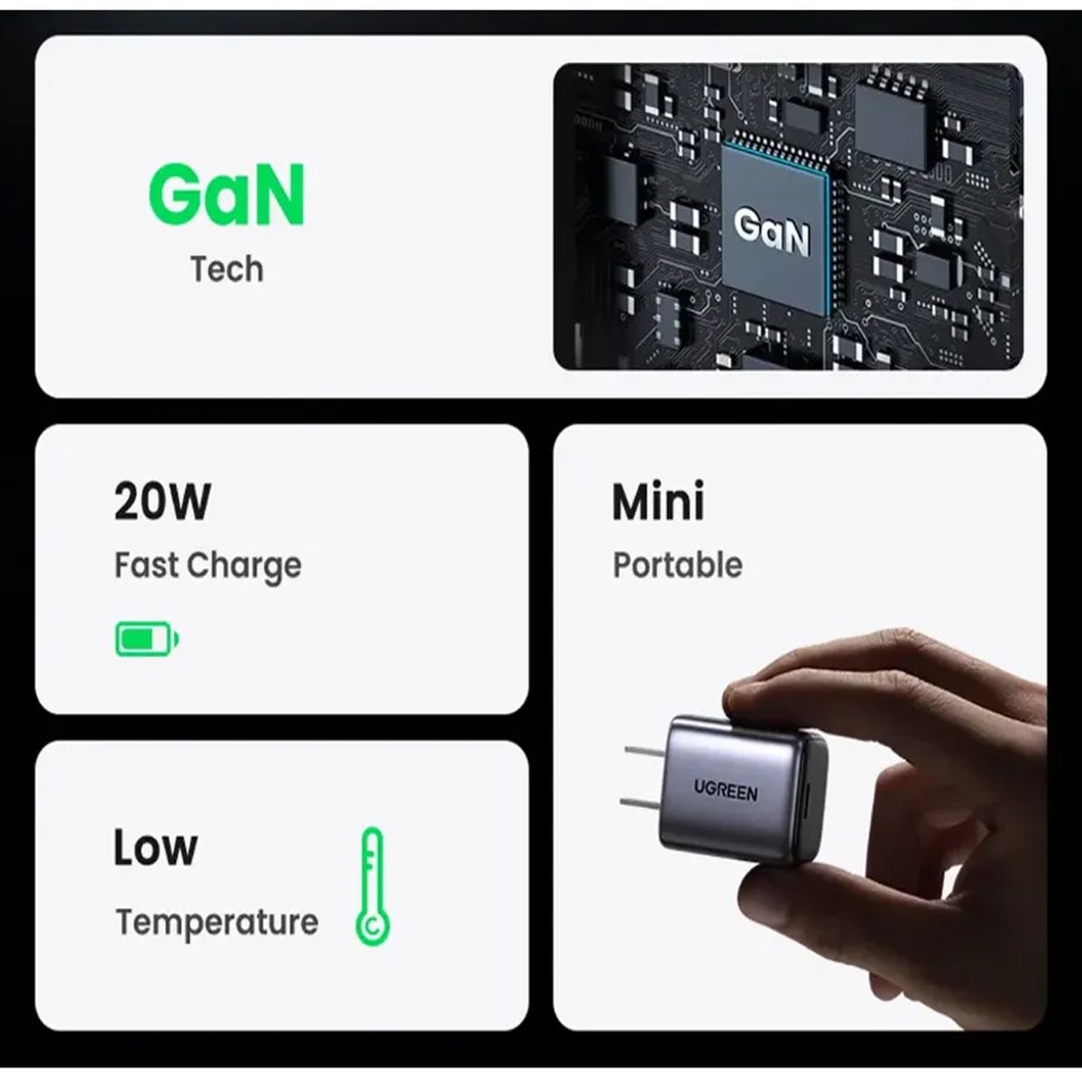Cargador Rápido Ugreen X512 USB-C GAN De 20W Gris