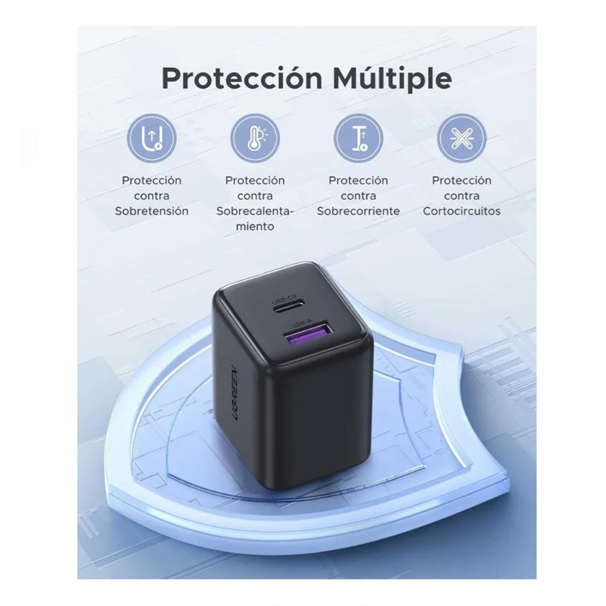 Cargador Ugreen 30W USB-C+USB-A GAN PD 3.0 Iphone 17, Ipad, Airpods X516 65025