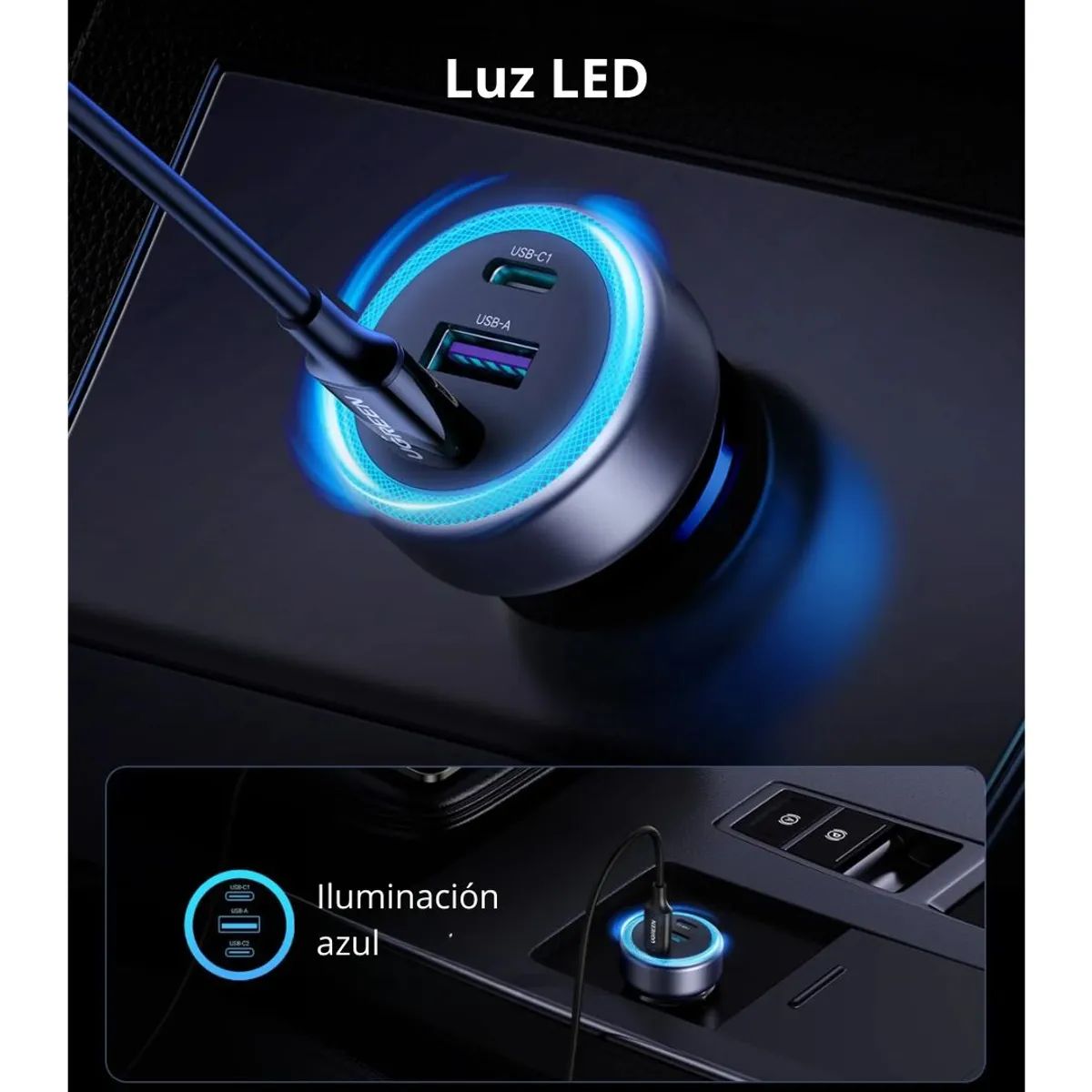 Cargador Para Auto Ugreen 30W 3 Puertos 2 USB-C USB-A Carga Rápida PD Ugreen Ec307