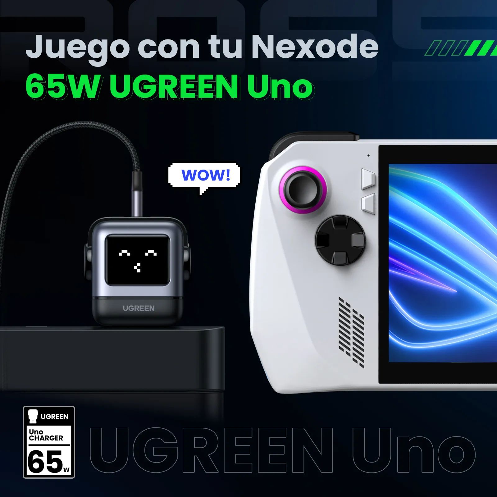 Cargador Ugreen Nexode 65W 3-Port PD GAN Fast Charger Us Space Gray Cd361