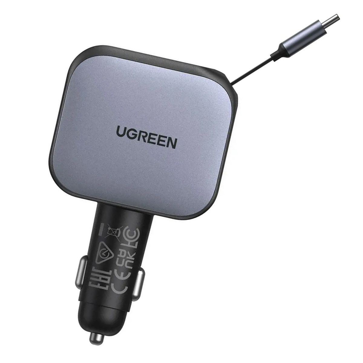 Cargador De Auto Ugreen Ec602 55212B Nexode 60W Con Cable Retractil Gris