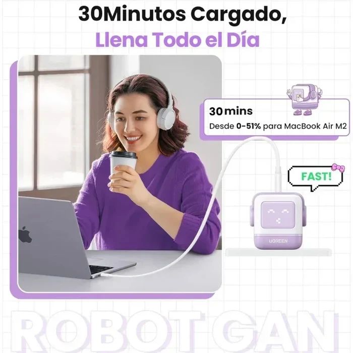 Ugreen Cd361 35314 Nexode Cargador GAN USB-C 65W Lila