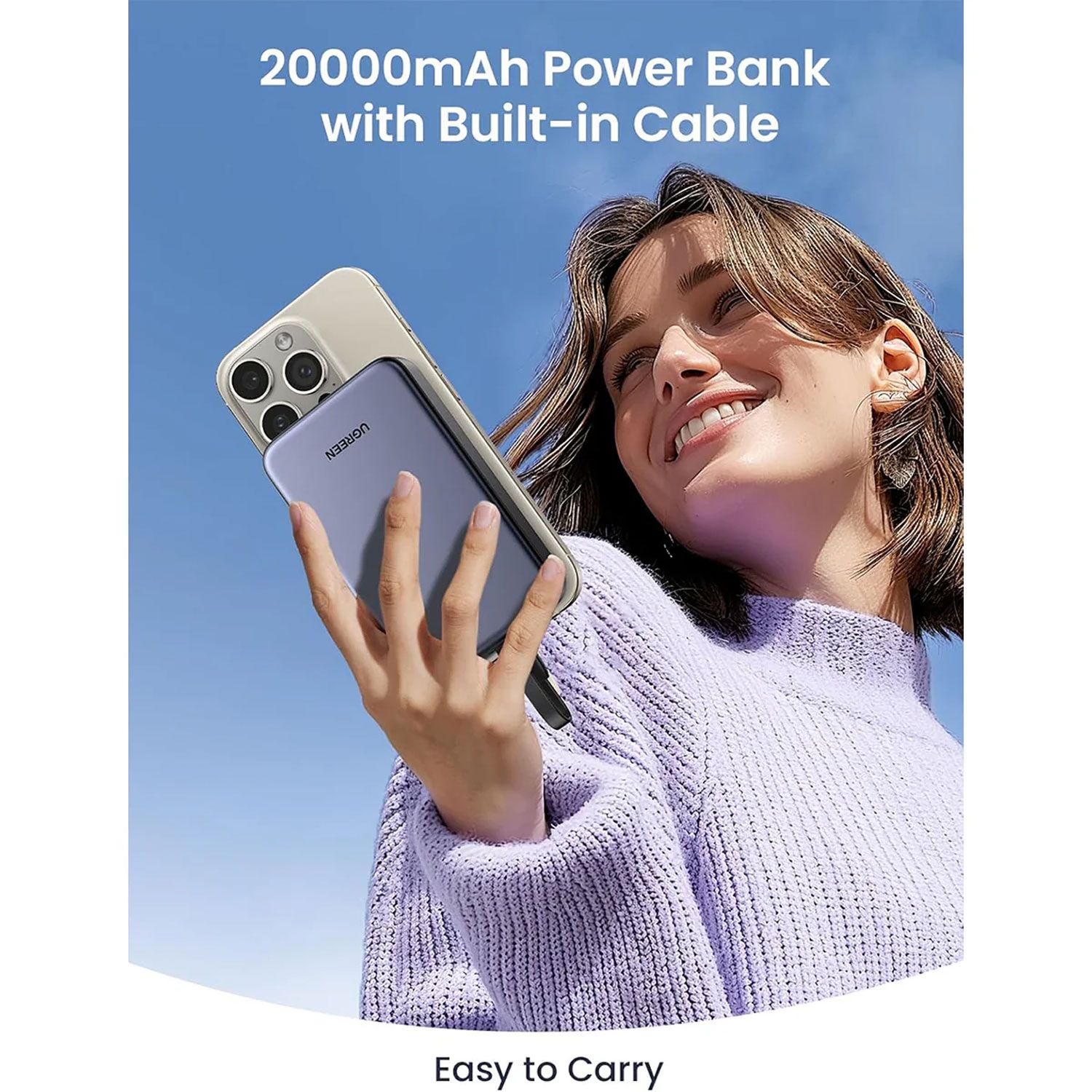 Power Bank Ugreen 22W 20000Mah Con Cable Integrado Carga Rápida Pb505-45762