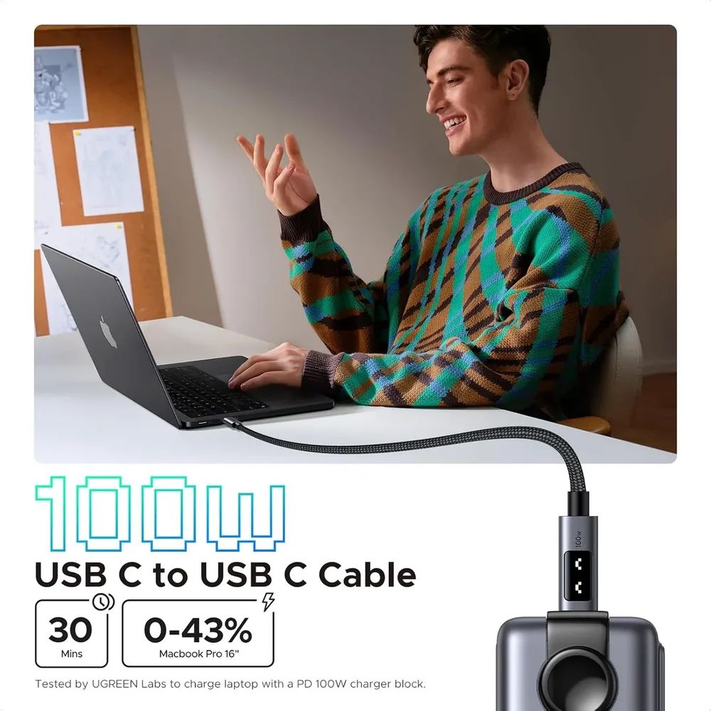 Ugreen L509 35501 Cable USB-C A USB-C 100W 1M Carga Rápida LED