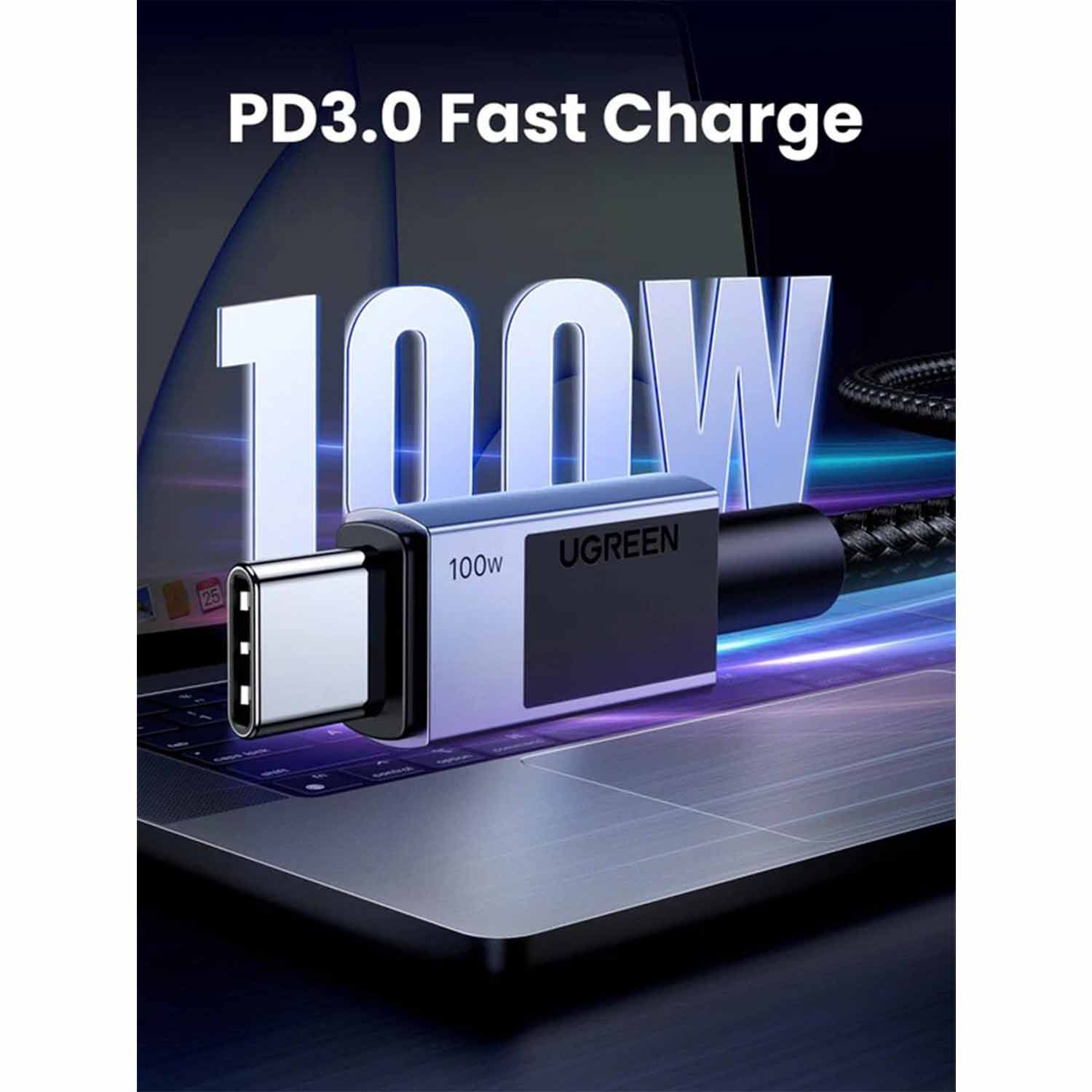 Cable Ugreen De Carga Rápida USB-C A USB-C 100W Space Gray 3M L512 45065