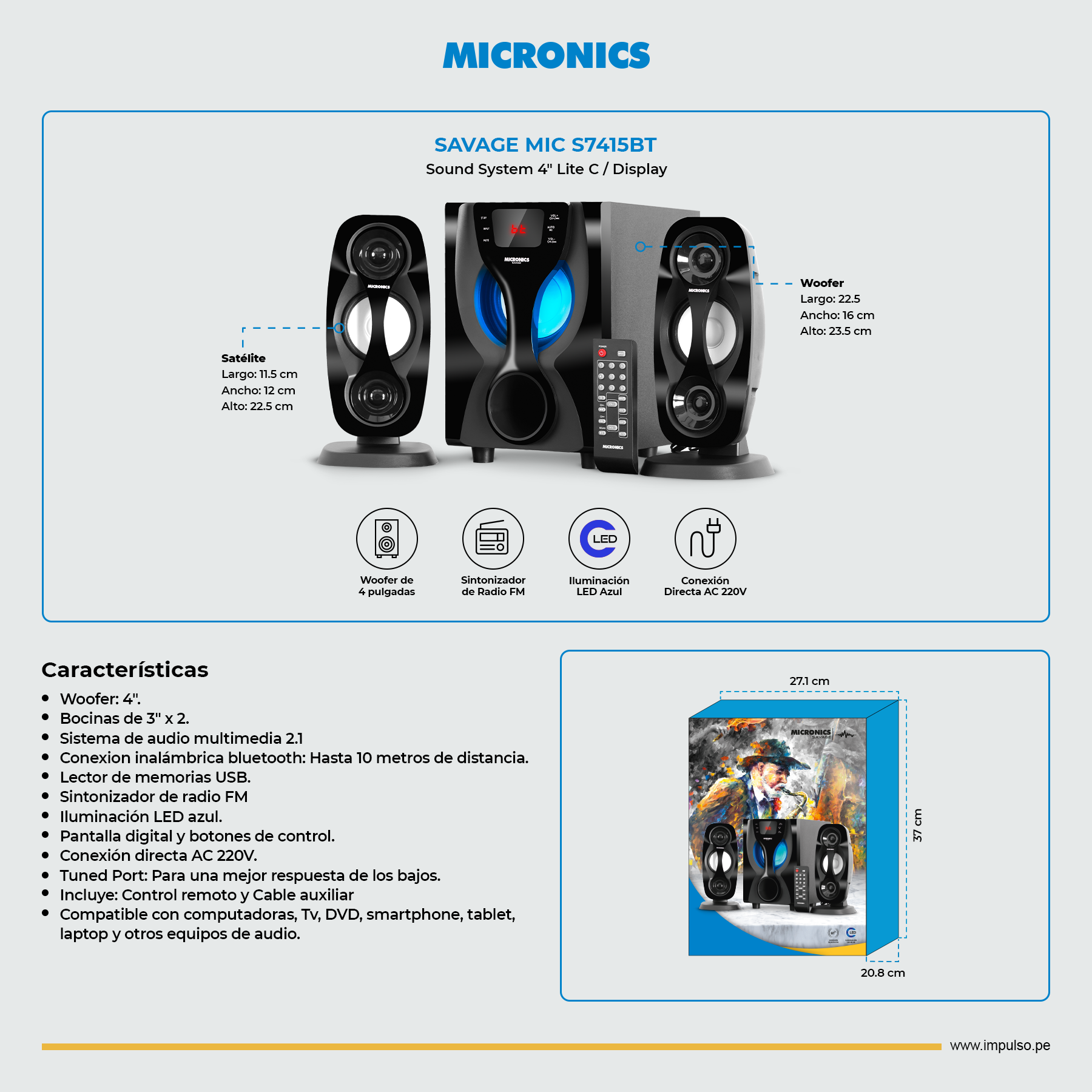 Parlante Micronics Savage (MIC S7415BT) LED Azul