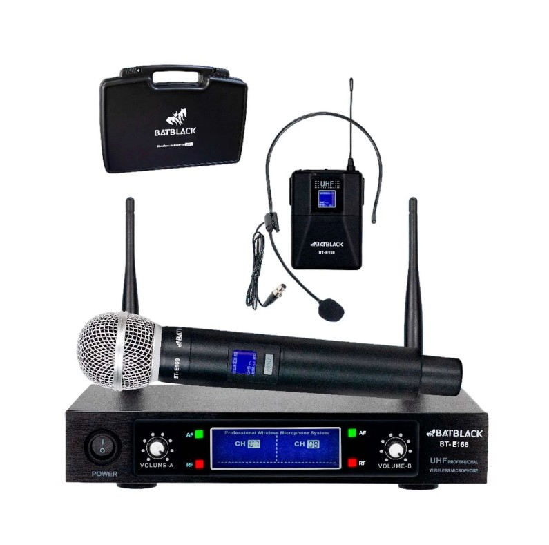 Micrófono Inalámbrico UHF 2 en 1 (Mano + Vincha) Batblack BT-E168