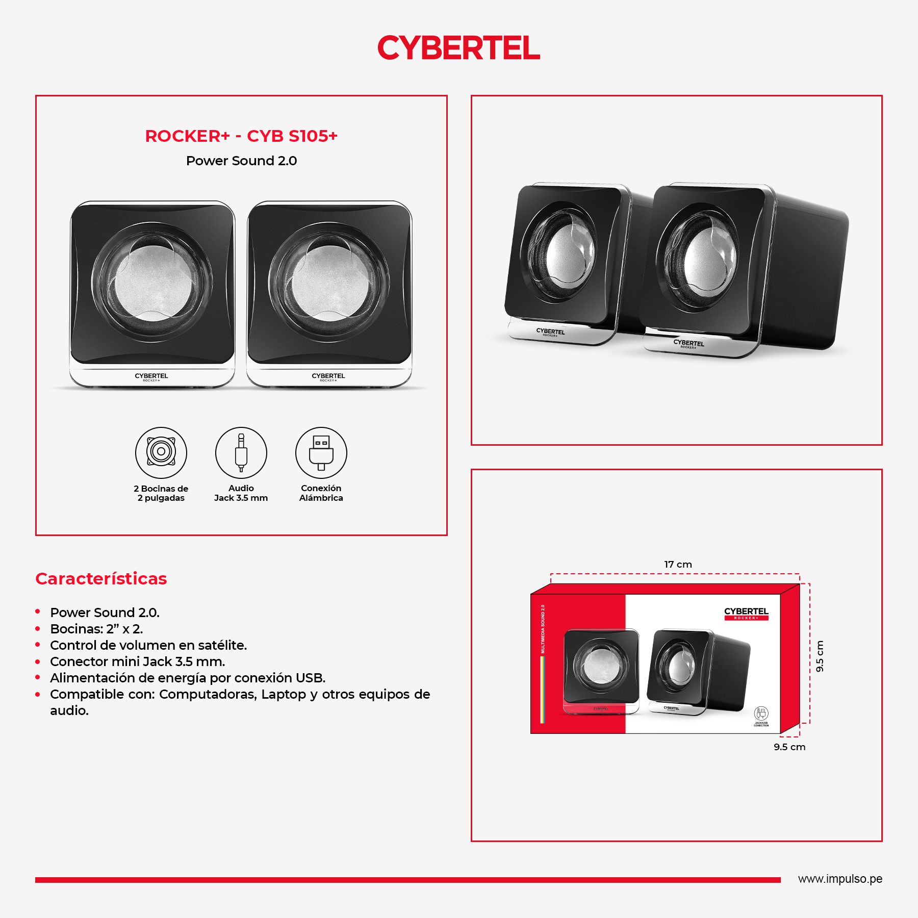 Rocker+ CYB S105+ Parlante 2,0 2" Rms:6W Cybertel
