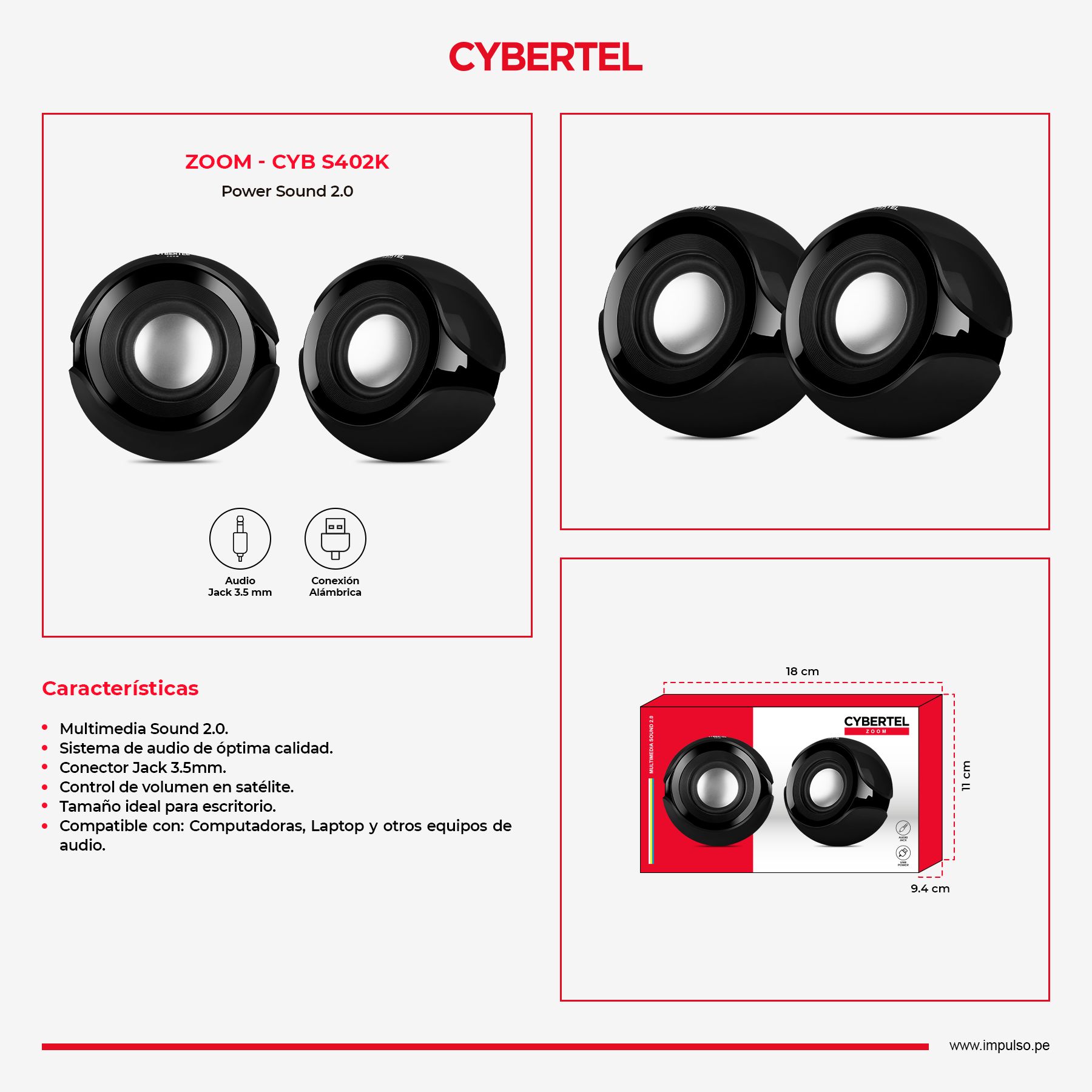 Zoom 2 Black CYB S402K Parlante 2.0 USB 2" Rms:10W