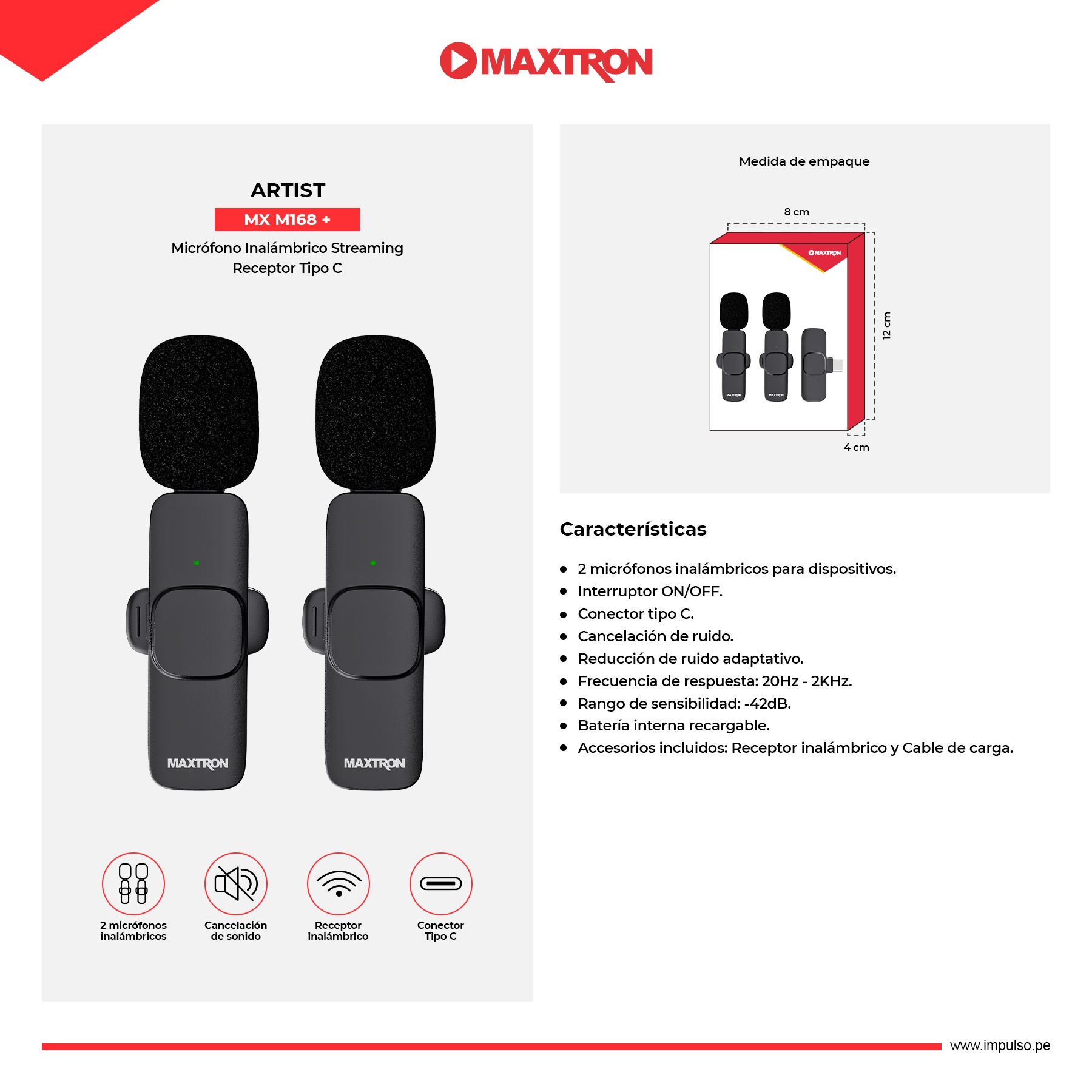 Artist Mxm168+ Microfono WIFI Solapa Usb-C Maxtrom