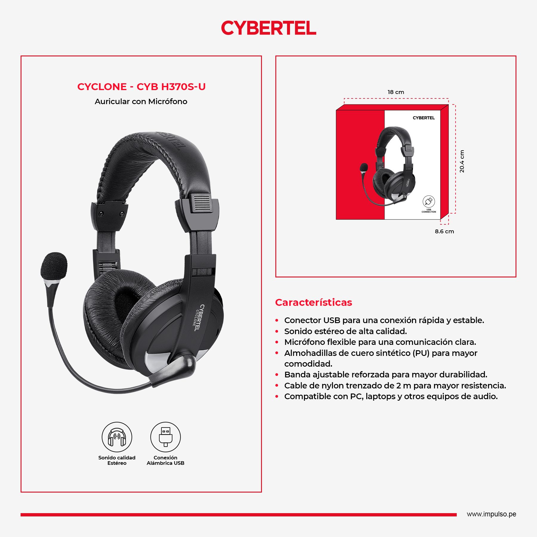 Cyclone Blk/Silver CYB (K3700U) H370S-U Auricular+Microfono Cybertel