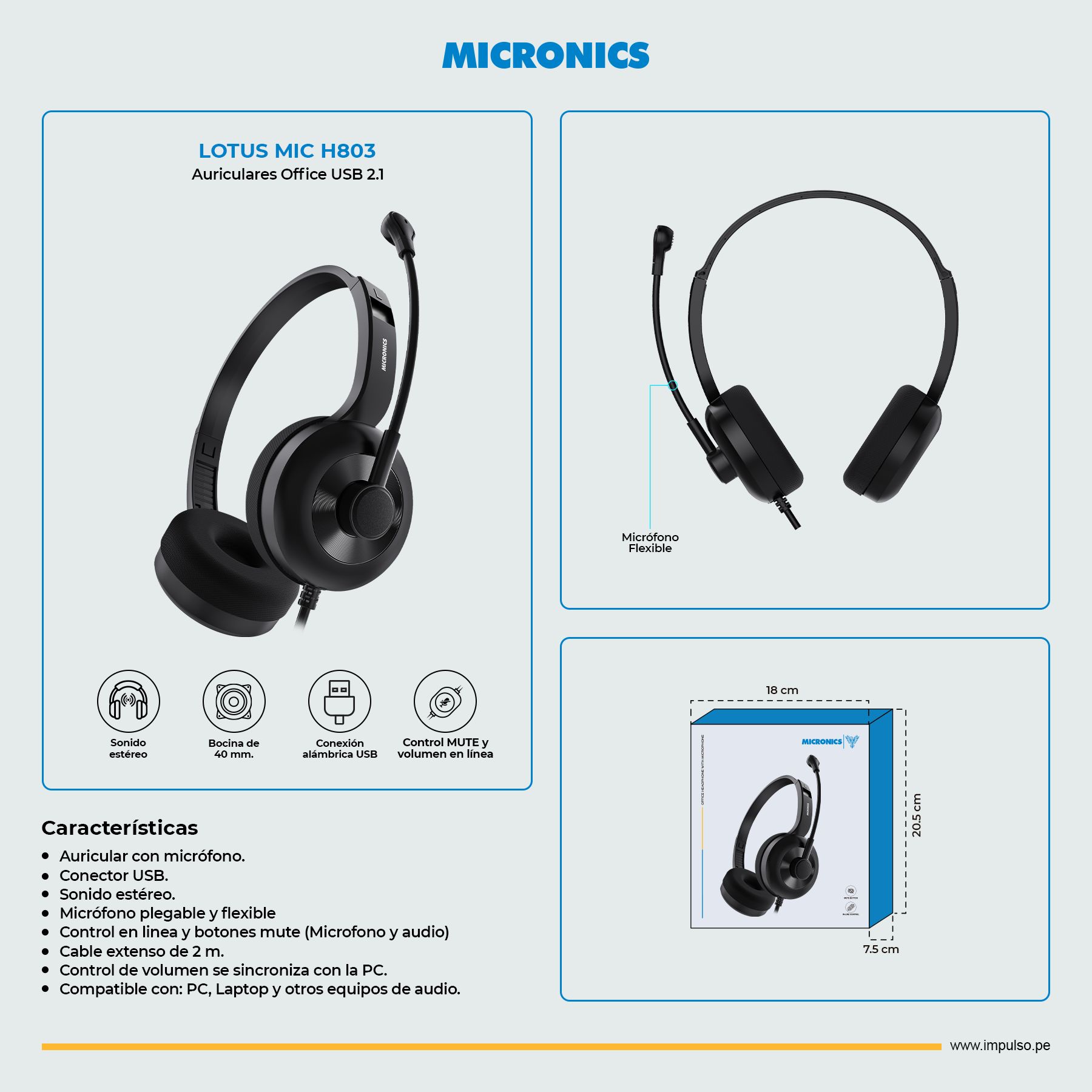 Lotus Mic H803 Auricular+Microfono USB Micronics