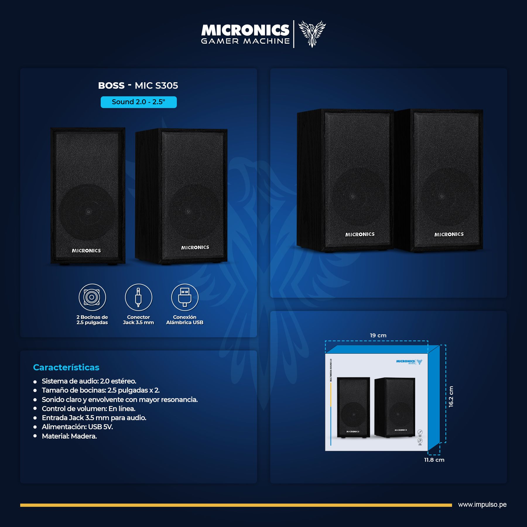 Boss Mic S305 Parlante 2,0 RGB 2,5" Micronics