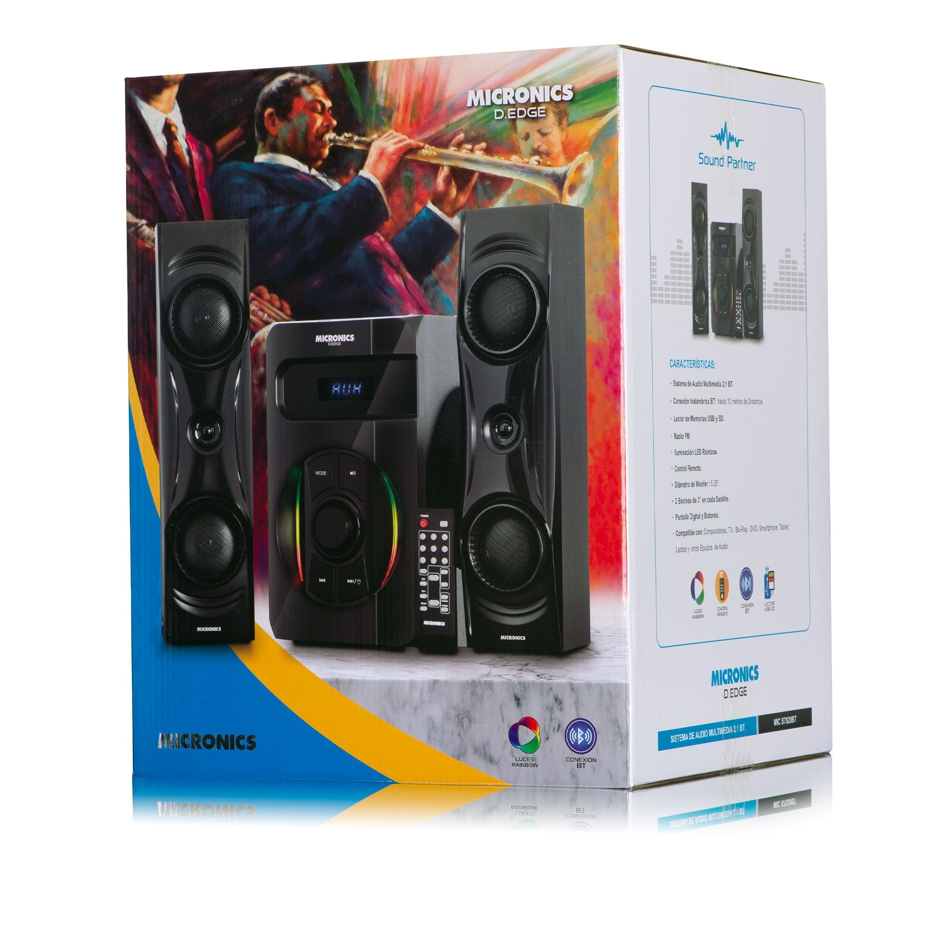 D.Edge MIC S7520Bt Sistema De Audio Rainbow FM Sd+Usb Rc Micronics