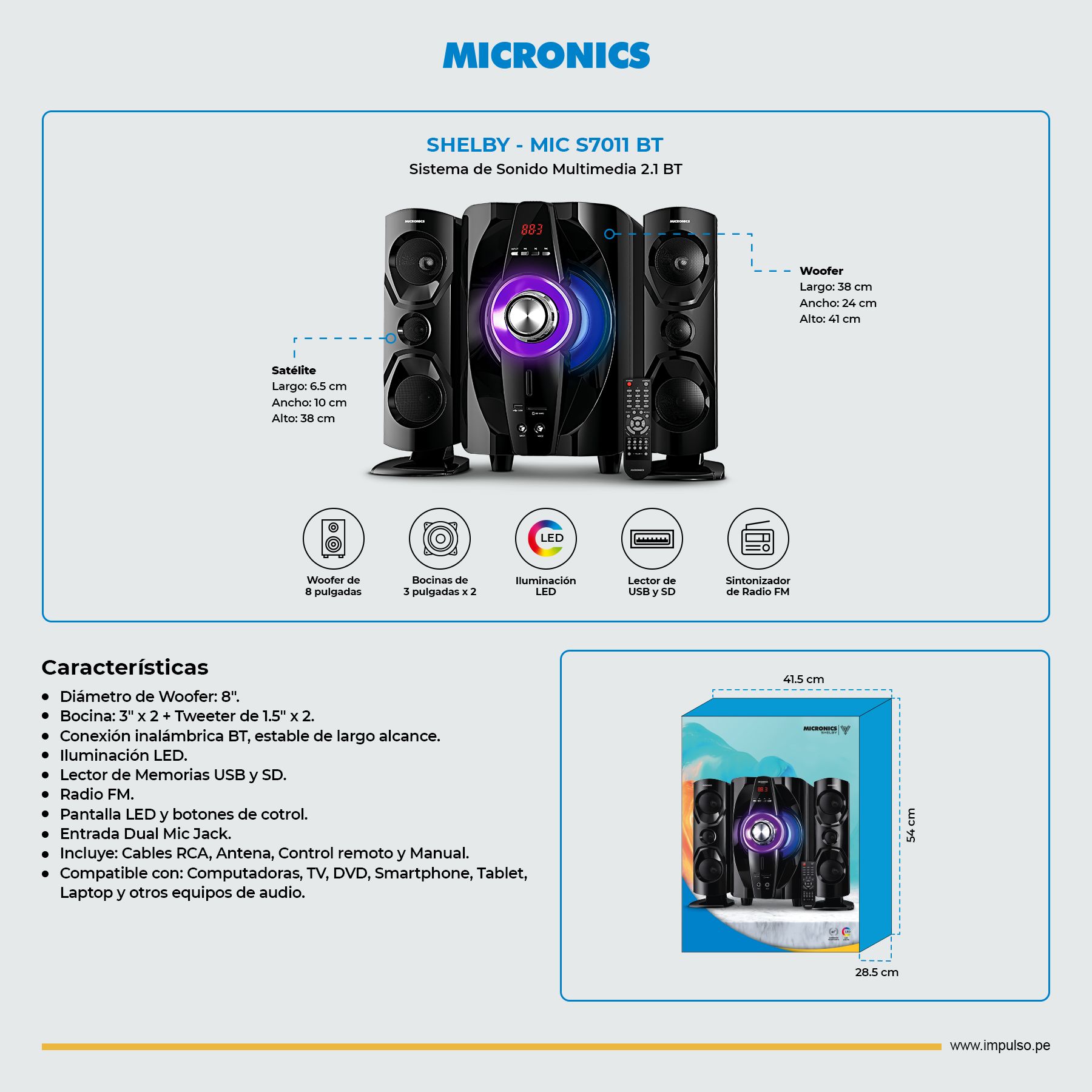 Shelby MIC S7011Bt Sistema De Audio Ritmic LED Ktv FM Sd+Usb Rms:200W Micro