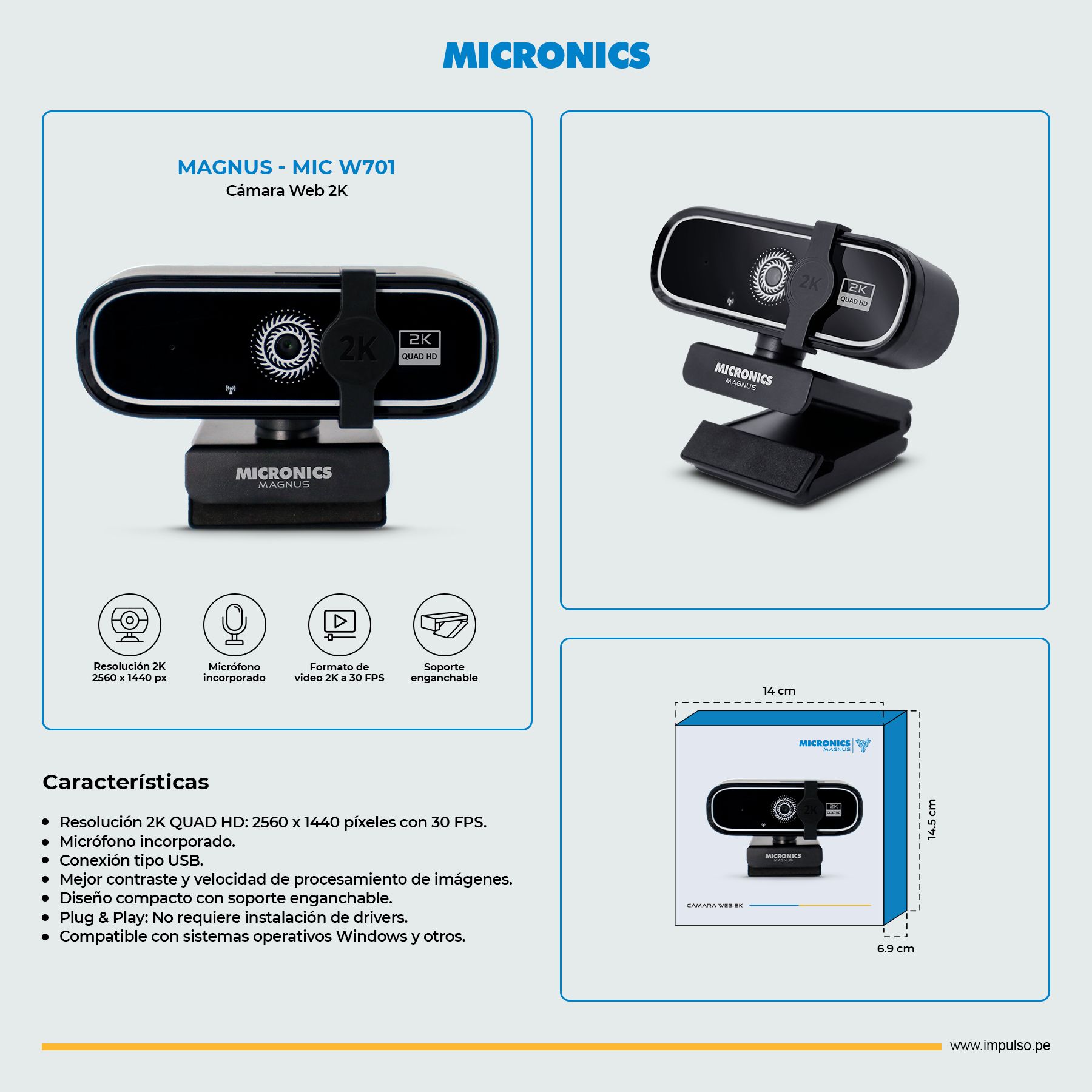 Magnus MIC W701 1440Qhd Camara Web Lente 2P2G Micronics
