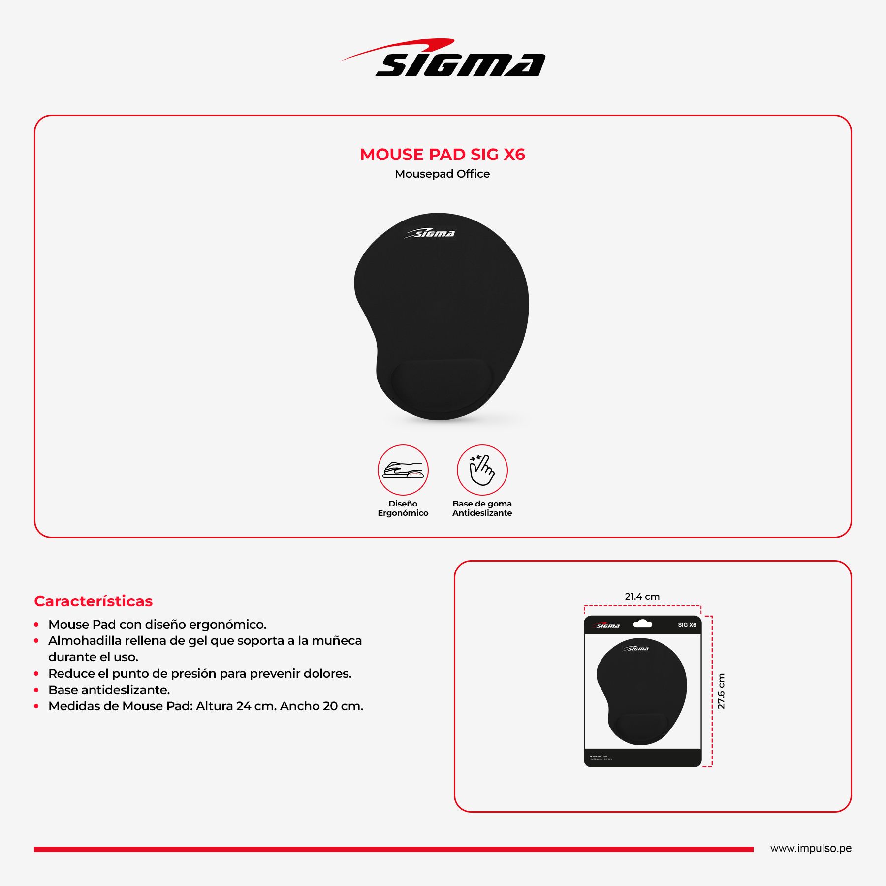 Pad Mouse Sig X6 Muñequera Sigma