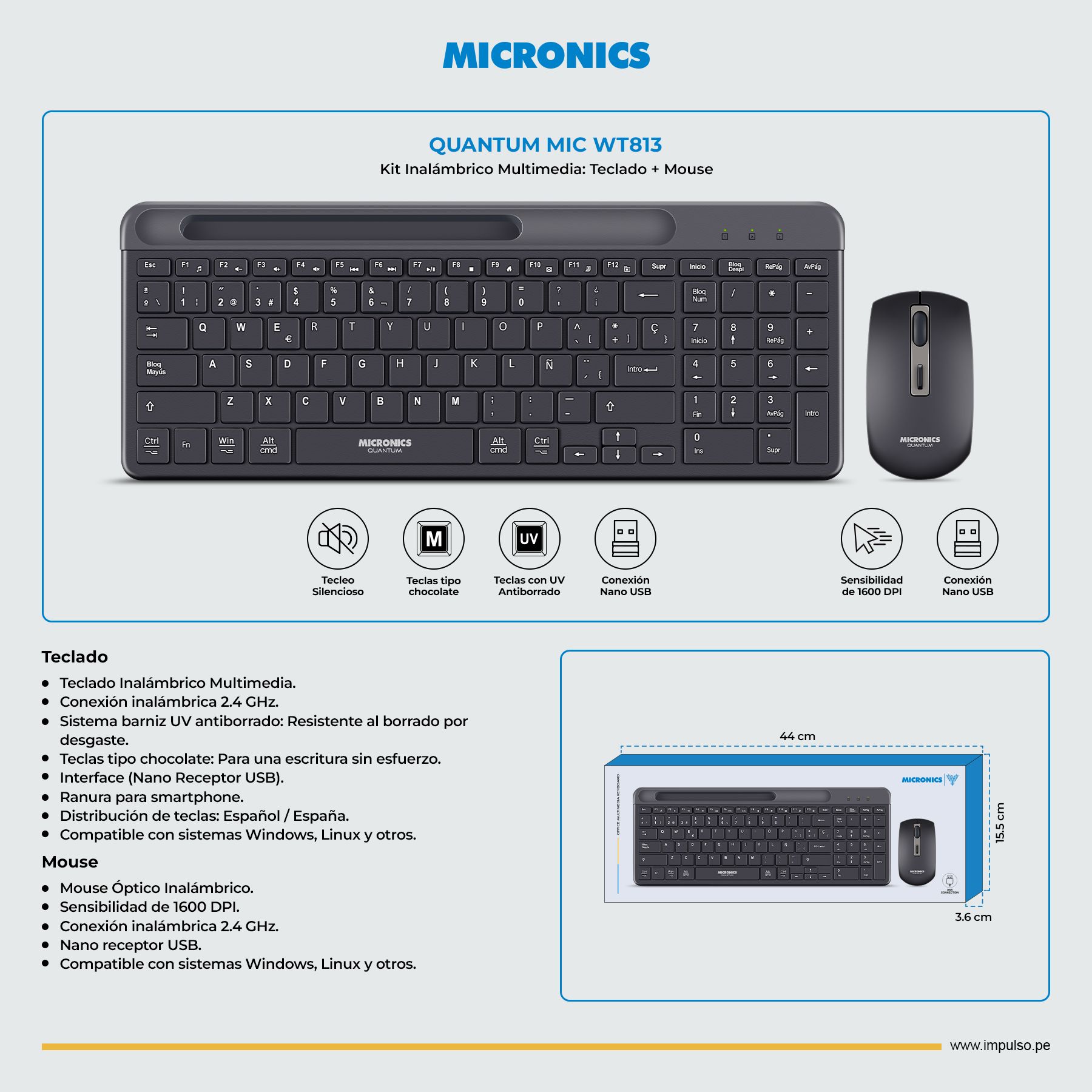 Kit Quantum MIC Wt813 Teclado + Mouse WIFI Micronics