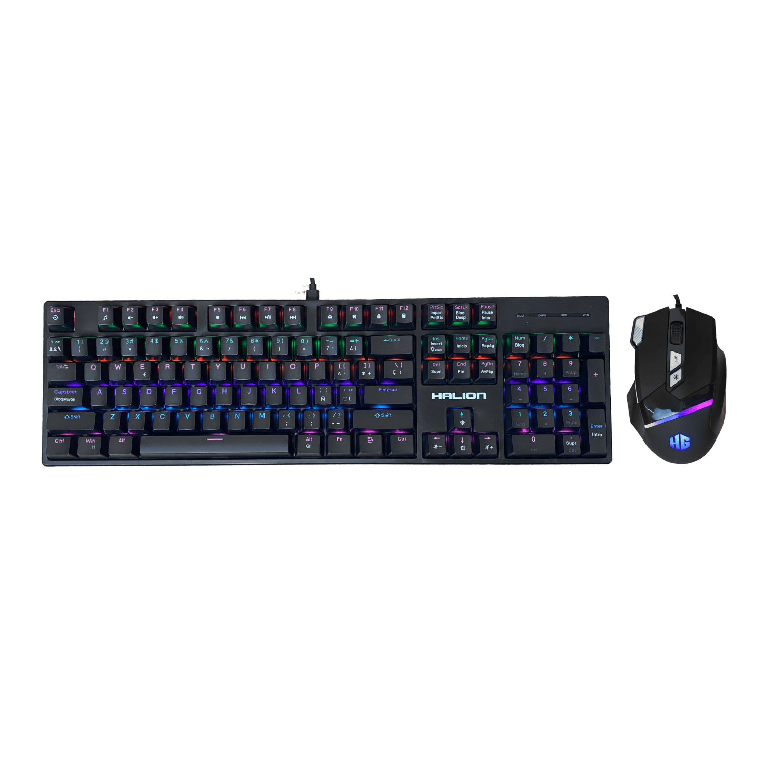 Kit Gamer Halion Pegaso Ha-861C Teclado Mecanico Rainbow Mouse 7200Dpi RGB