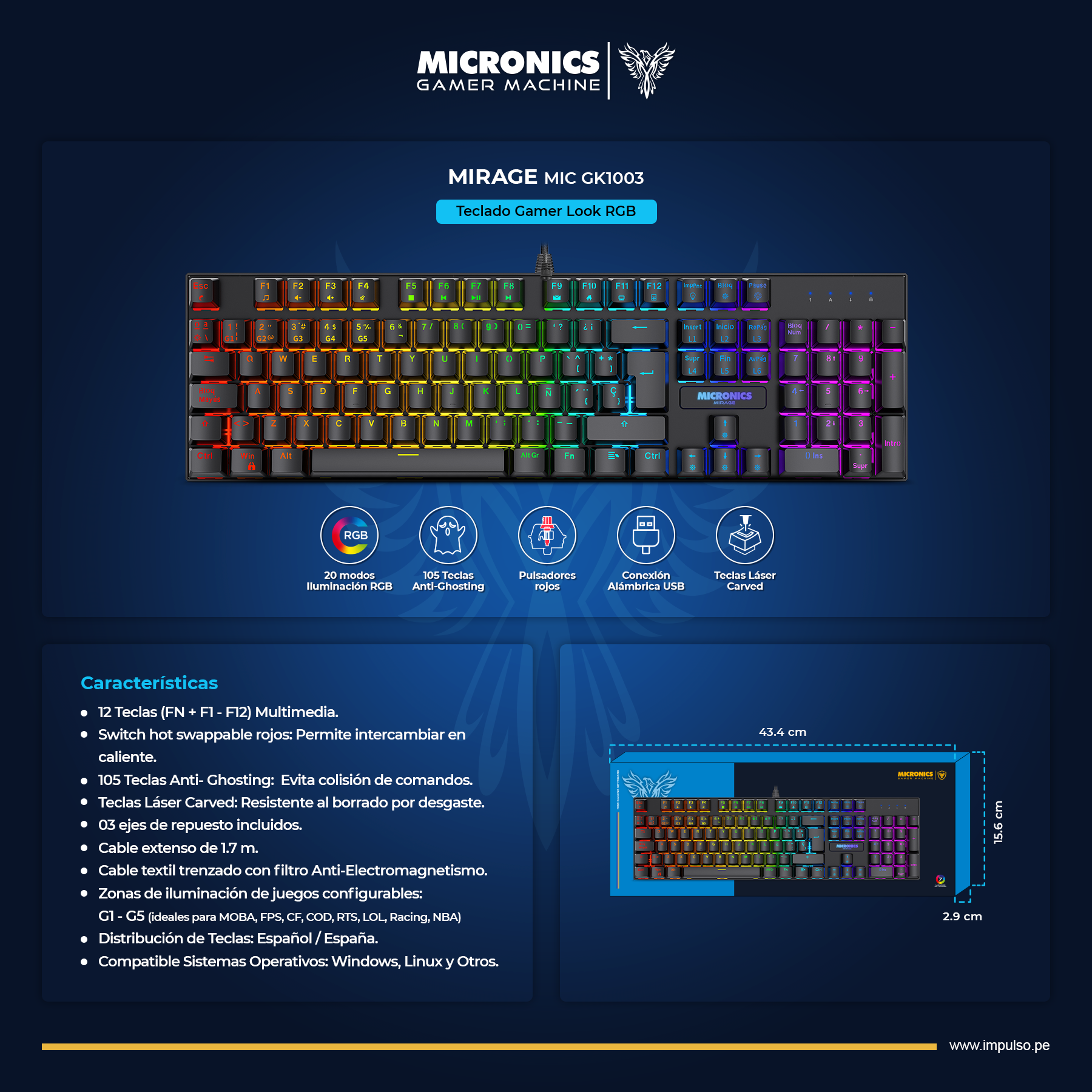 Teclado Gamer Machine Mecánico RGB MIC GK1003