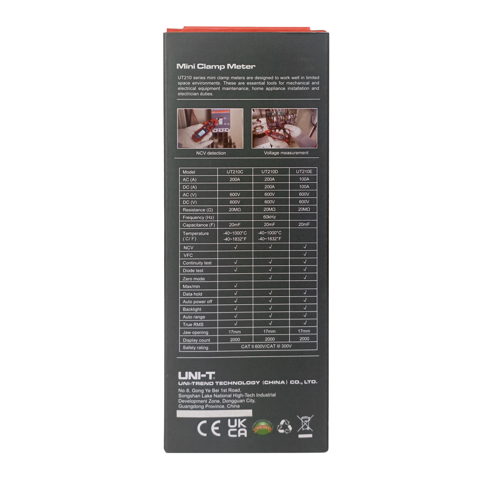 Mini Pinza Amperimétrica UNI-T UT-210E (100A AC/DC Alta Precisión)