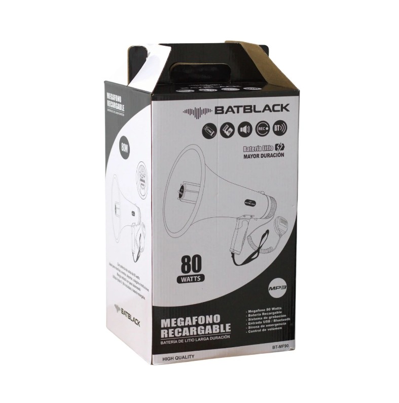 Megáfono Profesional 80W Recargable  Batblack BT-MF90