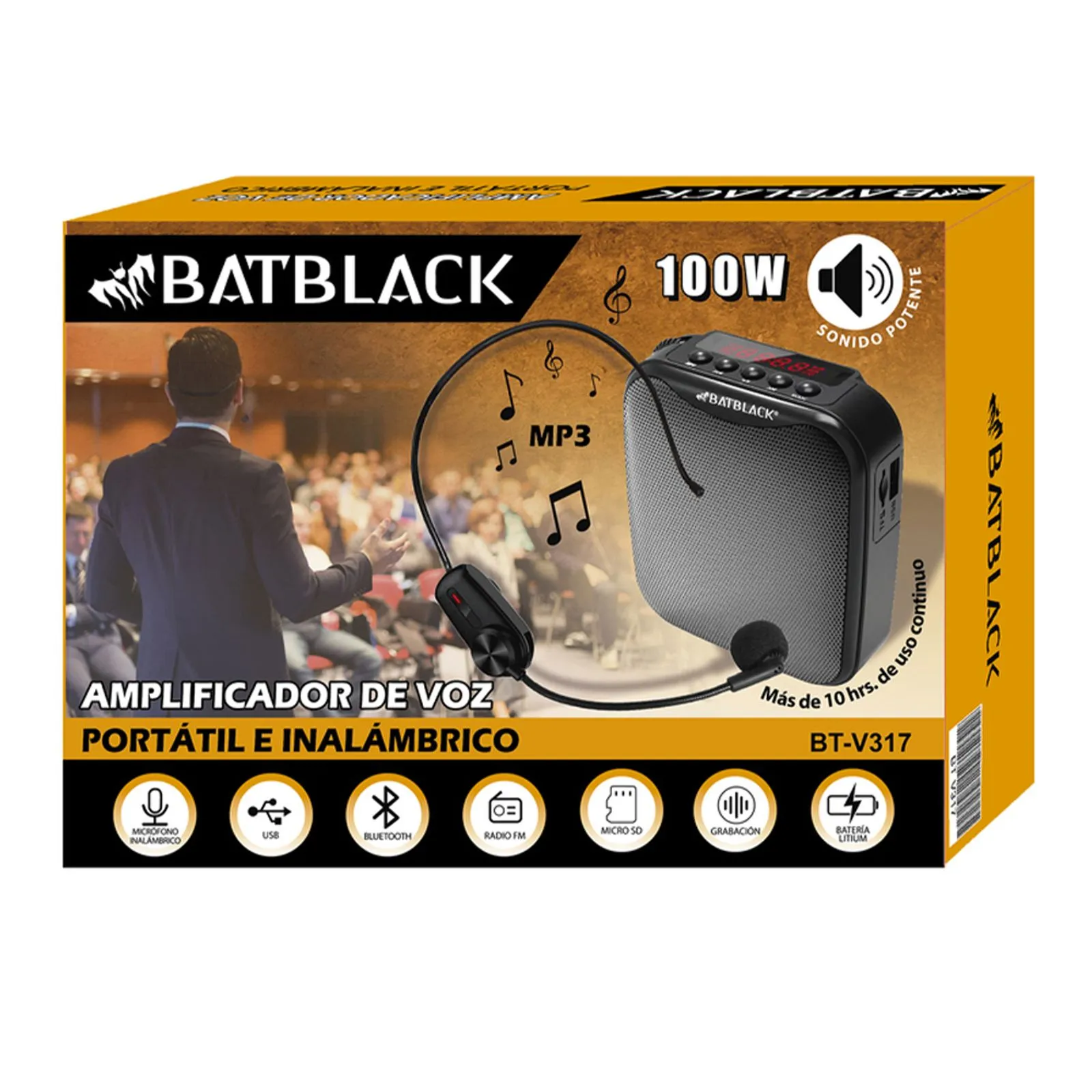 Amplificador de Voz Portátil Bluetooth Batblack BT-V317