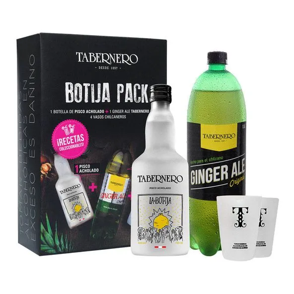 Pack Botija Acholado 700 ml + Ginger Ale 1.5 Lt + Vasos