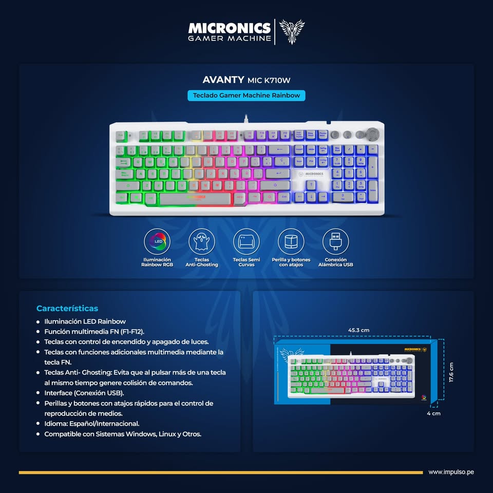 Teclado Gamer Micronics Avanty White MIC K710W