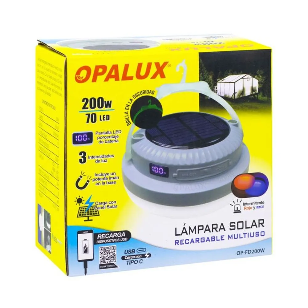 Lampara portatil recargable 200W solar OP-FD200W