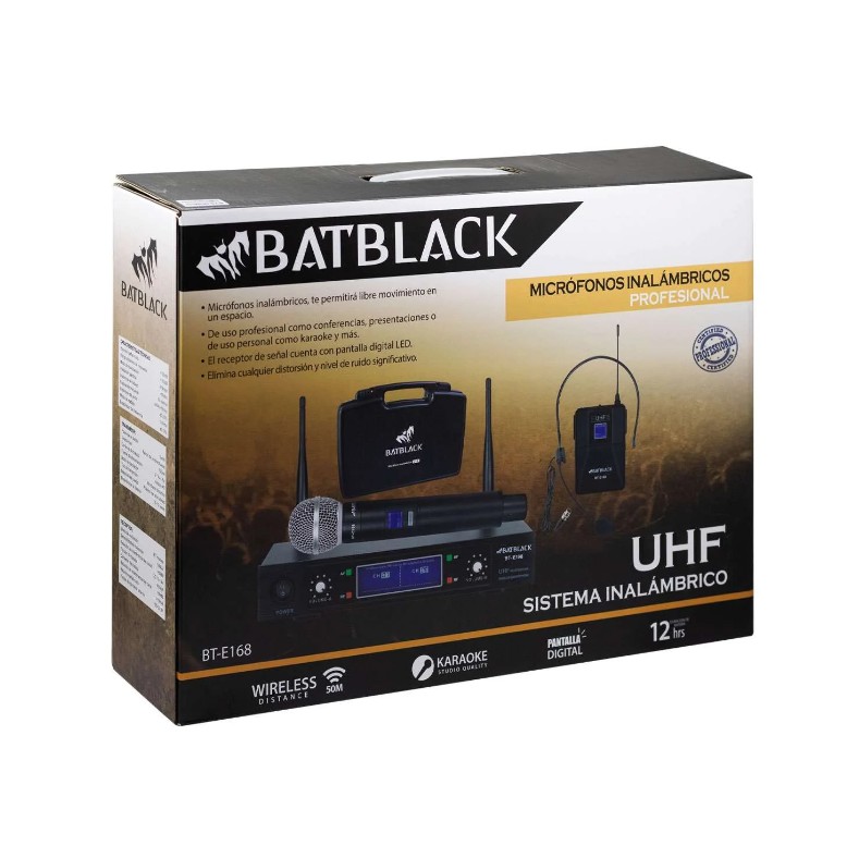 Micrófono Inalámbrico UHF 2 en 1 (Mano + Vincha) Batblack BT-E168